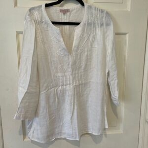 White Saint Tropez West Long Sleeve Linen Peasant Shirt
